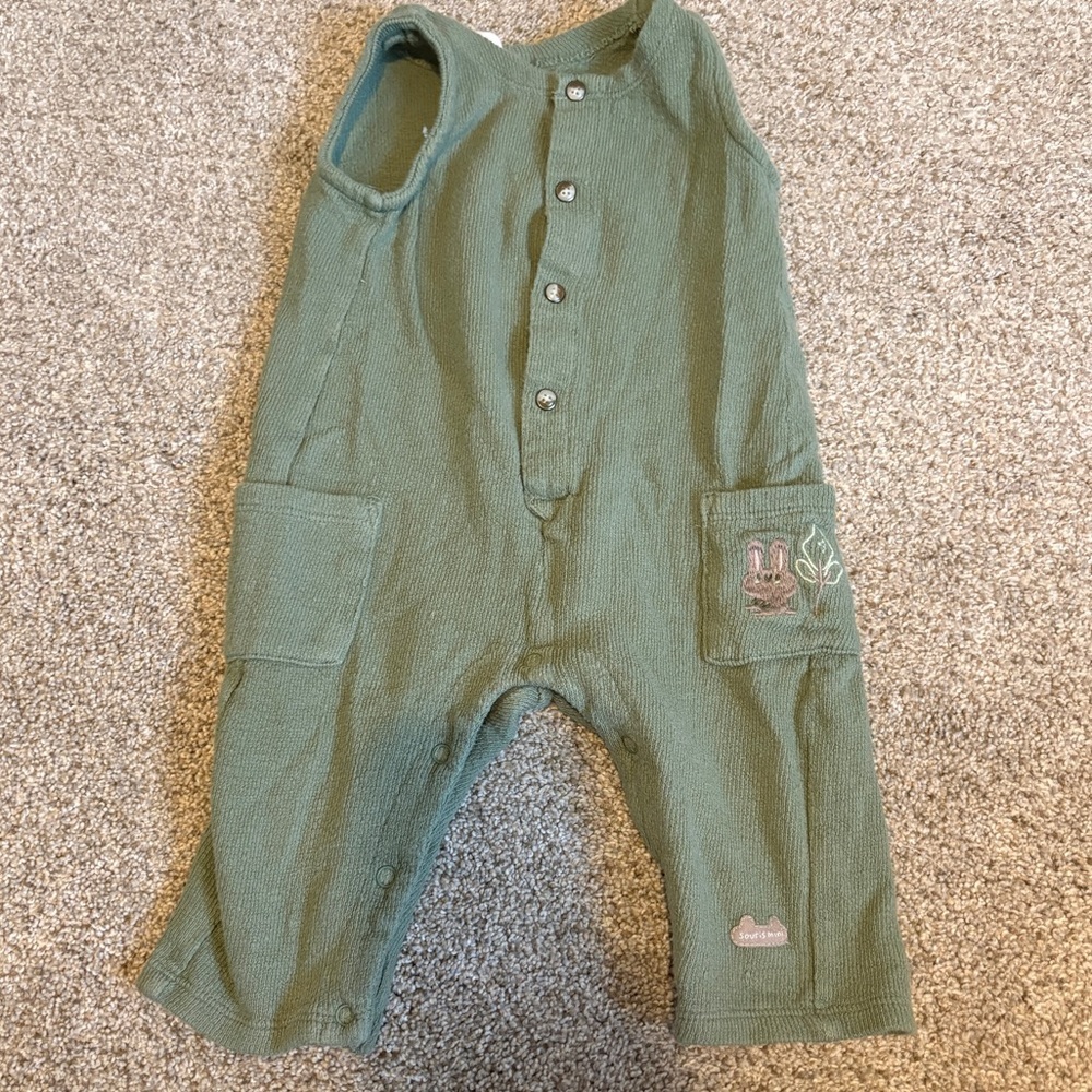 Souris mini green romper embroidered 9 months buttons ribbed